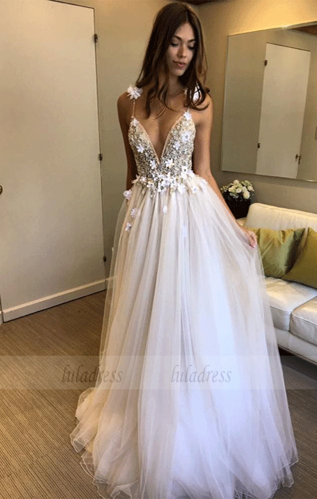 Sexy A-line Wedding Dresses,Flowers Bridal Gowns