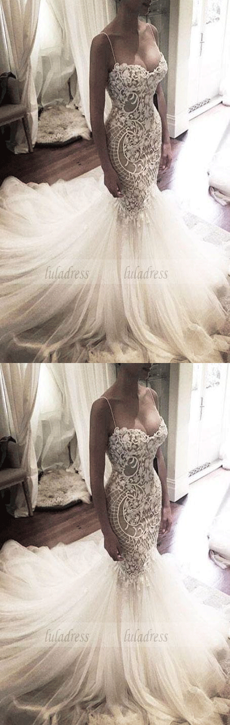 Wedding Gown,Princess Wedding Dresses Mermaid Wedding Dress with Spaghetti Straps