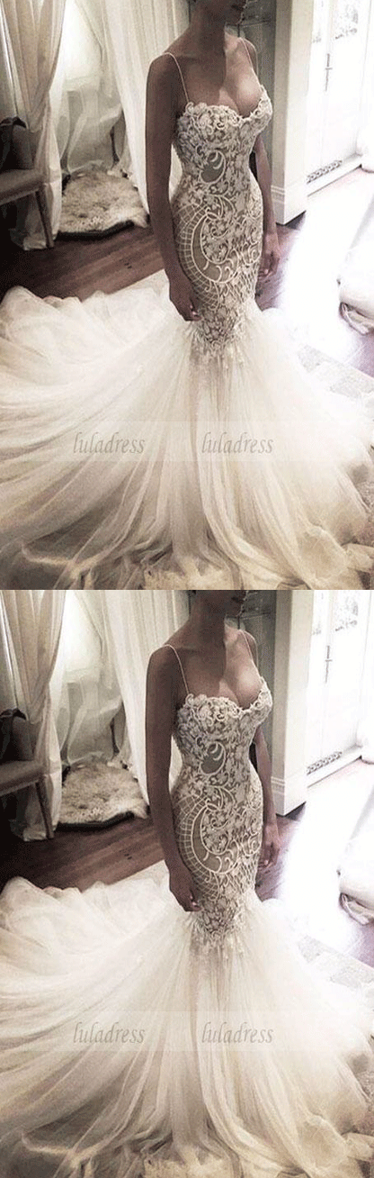 Wedding Gown,Princess Wedding Dresses Mermaid Wedding Dress with Spaghetti Straps