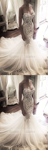 Wedding Gown,Princess Wedding Dresses Mermaid Wedding Dress with Spaghetti Straps