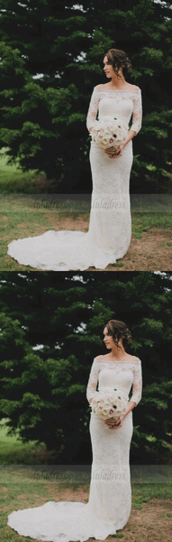 Lace Appliques Long Sleeves Mermaid Wedding Dress,BW97339