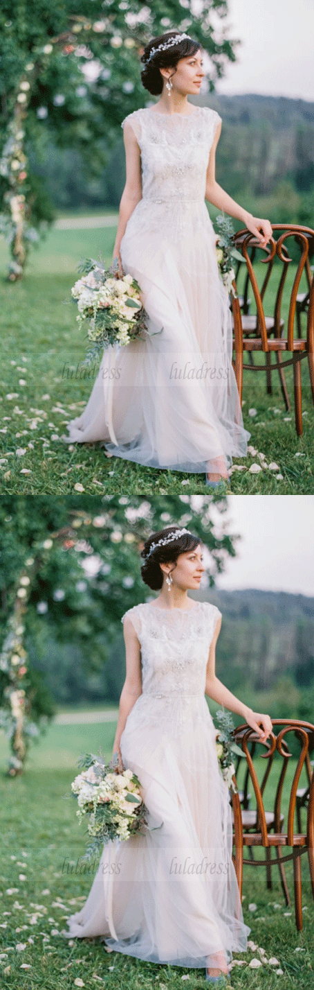 A Line Round Neck Short Sleeves Lace Wedding Dresses luladress A Line Round Neck Short Sleeves Lace Wedding Dresses luladress